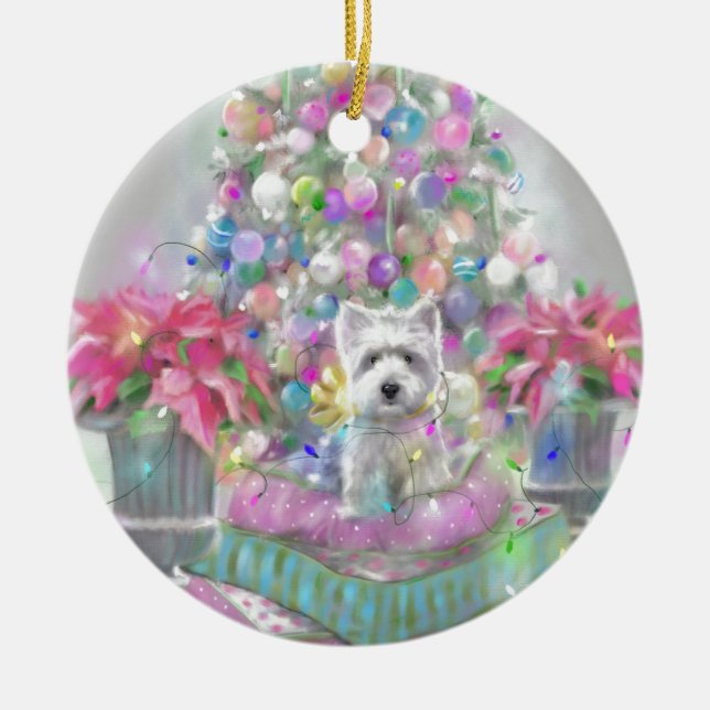 Ornamento De Cerâmica Poinsétias cor-de-rosa (Frente)