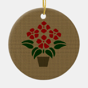 Ornamento De Cerâmica Poinsetta Vermelha Tecida