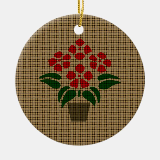 Ornamento De Cerâmica Poinsetta Vermelha Tecida (Frente)