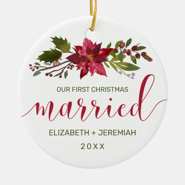 Ornamento De Cerâmica Poinsettia Casada de Natal (Frente)