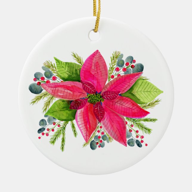 Ornamento De Cerâmica Poinsettia Christmas Ornament  (Frente)