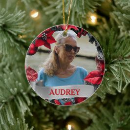 Ornamento De Cerâmica Poinsettia Christmas Wreath ANY Photo Tree