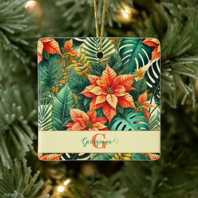 Ornamento De Cerâmica Poinsettia de Natal Tropical Personalizada (Árvore)