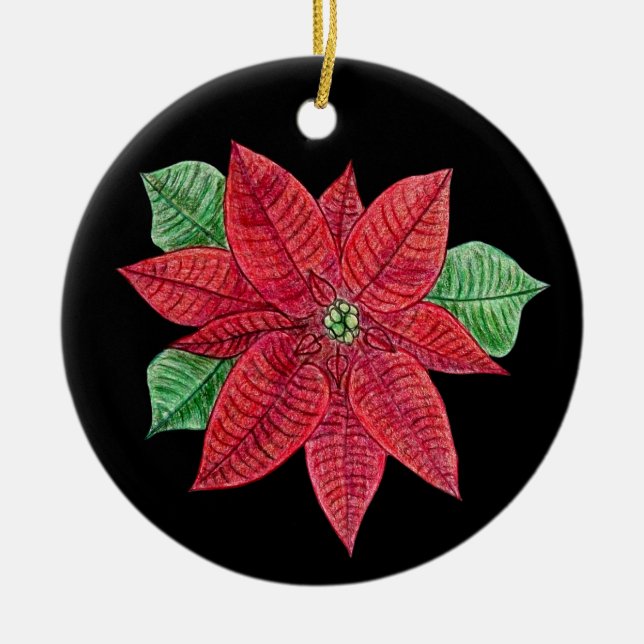 Ornamento De Cerâmica Poinsettia MEMORIAL Ornament/Black - Personalizar! (Frente)