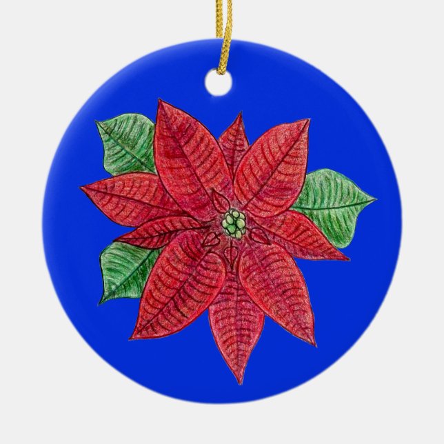 Ornamento De Cerâmica Poinsettia MEMORIAL Ornament/Blue - Personalizar! (Frente)