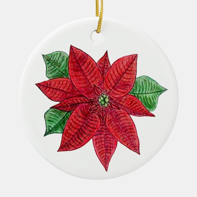 Ornamento De Cerâmica Poinsettia Ornament - Fundo Branco (Frente)