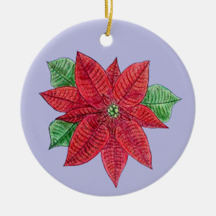 Ornamento De Cerâmica Poinsettia Ornament - Fundo da Lavanda