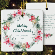 Poinsettia Red Green Wreath Poesia de Natal