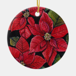 Ornamento De Cerâmica Poinsettia Vibrante Em Aquarela