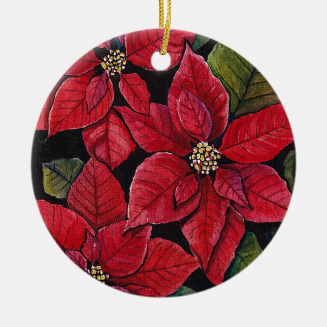 Ornamento De Cerâmica Poinsettia Vibrante Em Aquarela (Frente)