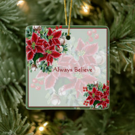 Ornamento De Cerâmica Poinsettias e azevinho brilhantes Natal personaliz