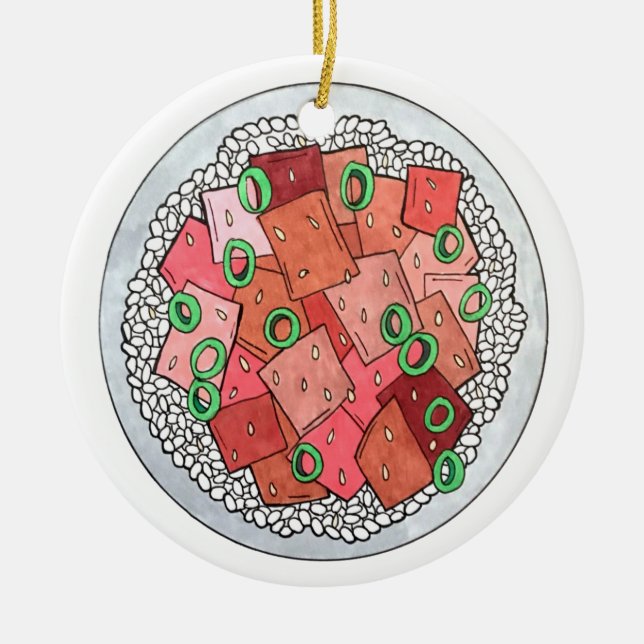 Ornamento De Cerâmica Poké Hawaiai Comida Raw Fish Ahi Tuna Poke Bowl (Frente)