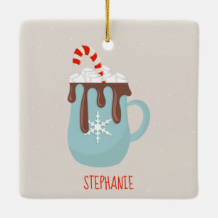 Ornamento De Cerâmica Polar Bear and Hot Cocoa Christmas