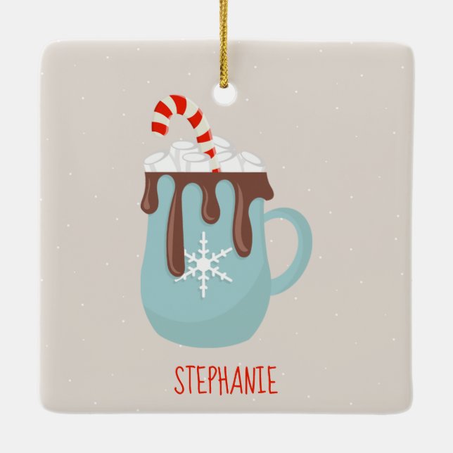 Ornamento De Cerâmica Polar Bear and Hot Cocoa Christmas (Verso)