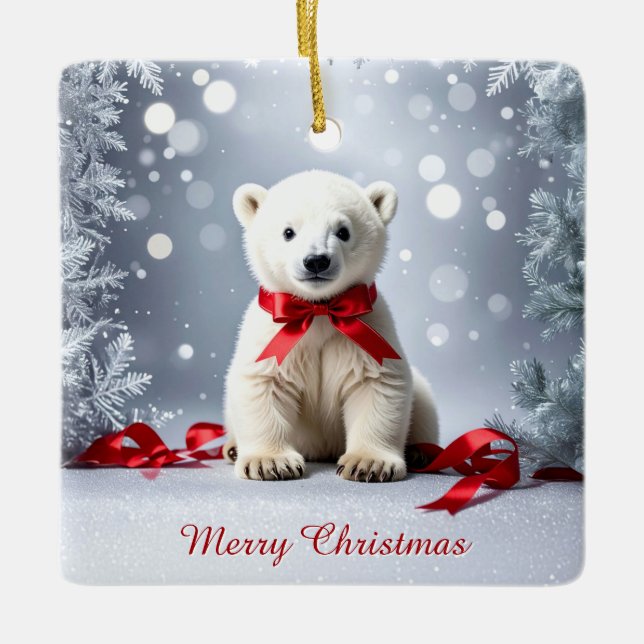 Ornamento De Cerâmica Polar Bear Christmas Holiday Ornament (Frente)