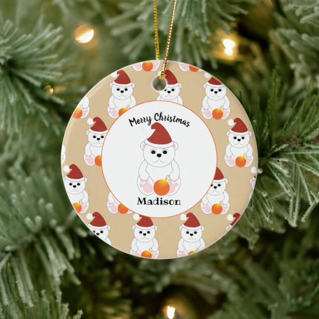 Ornamento De Cerâmica Polar bear Christmas ornament pattern Personalize (Árvore)