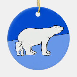 Ornamento De Cerâmica Polar Bear Mãe e Pintura em Cubo - Arte Selvagem