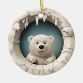 Ornamento De Cerâmica Polar Bear Peek-a-Boo, Natal