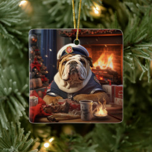 Ornamento De Cerâmica Polícia de Bulldog Lover Pet Ornament Gift