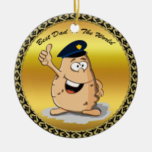 Ornamento De Cerâmica Policial batata com chapéu azul de polícia