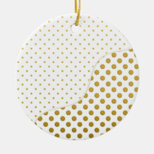 Ornamento De Cerâmica Polka Dots Pattern in Gold and White