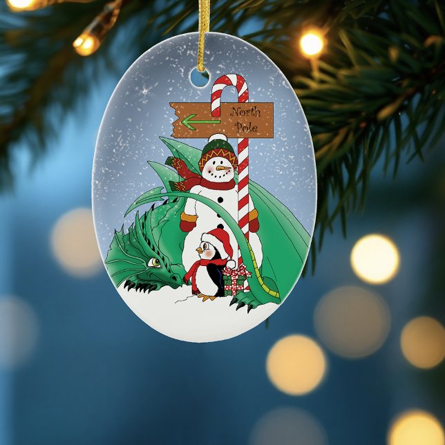 Ornamento De Cerâmica Polo Norte Snowman Dragon Penguin Natal (Criador carregado)