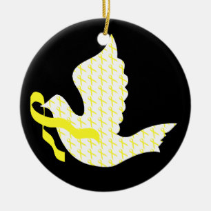 Ornamento De Cerâmica Pomba da fita do amarelo da esperança - cancer
