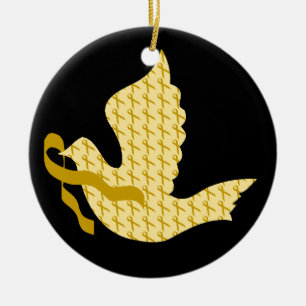 Ornamento De Cerâmica Pomba da fita Dourado da esperança - cancer da