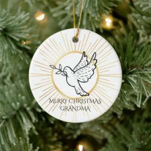 Ornamento De Cerâmica Pomba da Paz Editável Avó Preto Dourado Branco