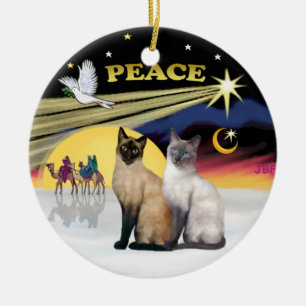 Ornamento De Cerâmica Pomba do Natal - Dois gatos siameses (Choc+Blue)