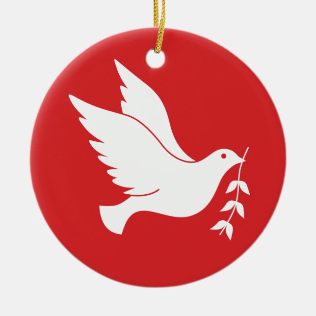 Ornamento De Cerâmica Pomba e ramo de oliveira (Frente)