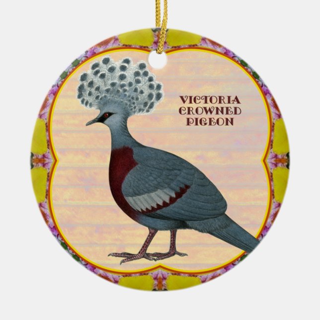 Ornamento De Cerâmica Pombo Floral Coroado (Frente)