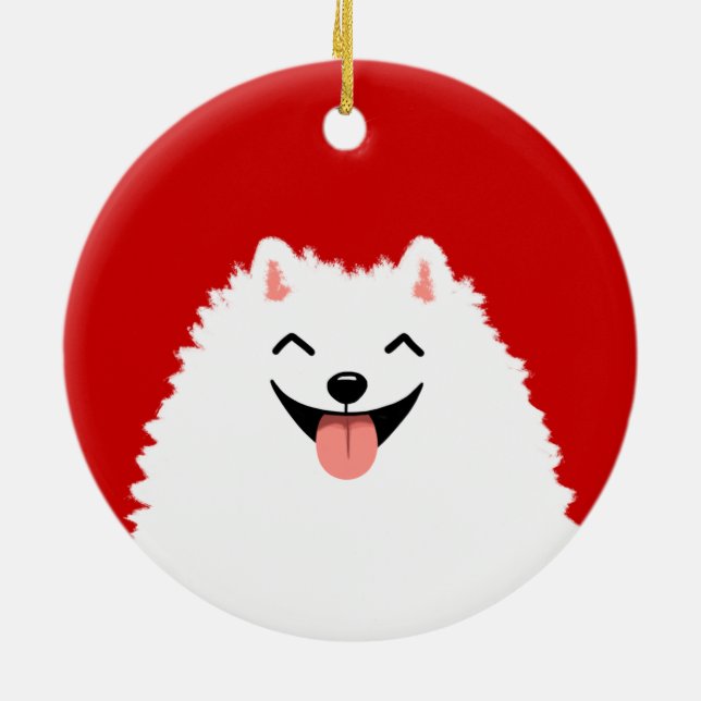 Ornamento De Cerâmica Pomerânia Branca Engraçada Cartoon Cão Natal (Traseira)