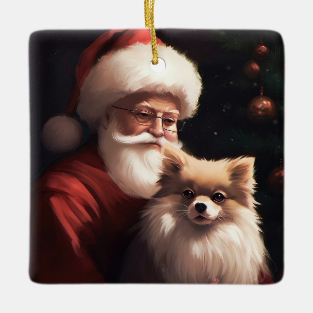 Ornamento De Cerâmica Pomerânia com Papai Noel Natal Festivo (Frente)