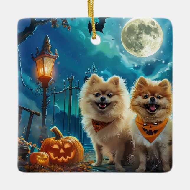 Ornamento De Cerâmica Pomerânia Halloween Spooky (Frente)