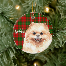 Ornamento De Cerâmica Pomerânia Personalizada em Aquarela