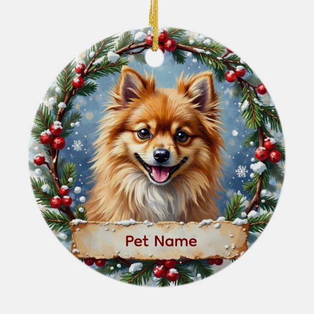 Ornamento De Cerâmica Pomeranian Christmas (Traseira)
