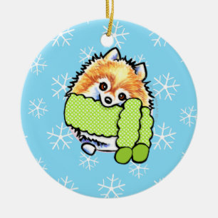 Ornamento De Cerâmica Pomeranian deixou-o nevar