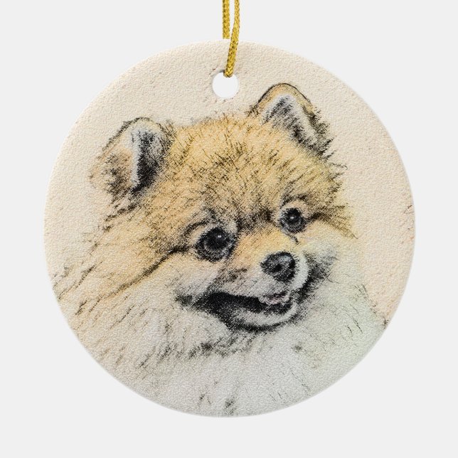 Ornamento De Cerâmica Pomeranian (Orange) Painting - Original Dog Art (Frente)