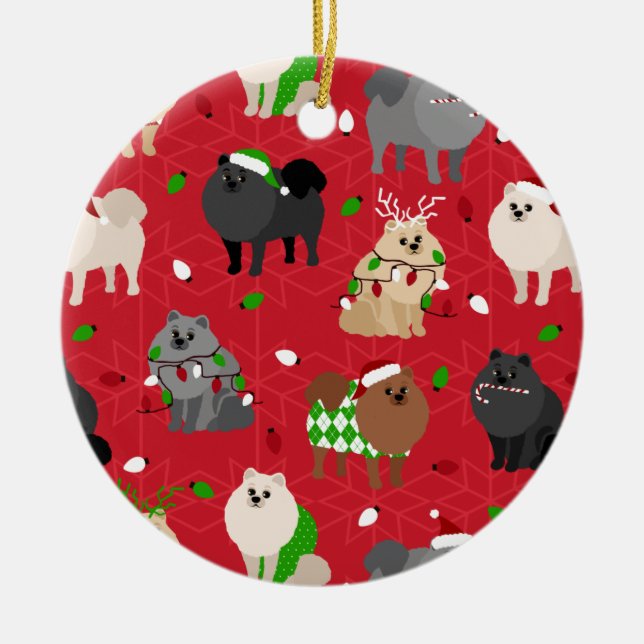 Ornamento De Cerâmica Pomeranianos de Natal (Frente)