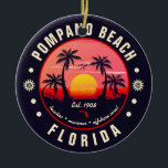 Ornamento De Cerâmica Pompano Beach Florida Retro Sunset Souvenir<br><div class="desc">Pompano Beach Florida Retro Sunset Souvenir. Estes Pompano Beach Florida - City Location modelo com sua praia e mar americanos favoritos, adequados para amantes de praia nos EUA, especialmente aqueles que amam Praia. Design simples que pode ser dado como uma viagem de verão ou presente de aniversário para seu melhor...</div>