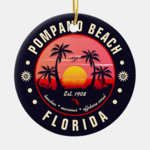 Ornamento De Cerâmica Pompano Beach Florida Retro Sunset Souvenir