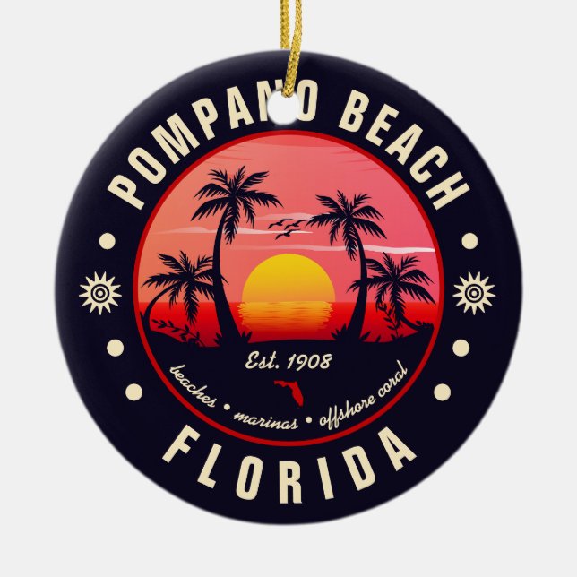 Ornamento De Cerâmica Pompano Beach Florida Retro Sunset Souvenir (Frente)