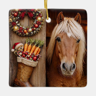 Ornamento De Cerâmica Pônei Fofo e Meia de Natal Bota de Natal
