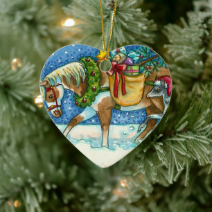 ORNAMENTO DE CERÂMICA PÔNIAS DE NATAL CHINCOTEAGUE, SONHOS E BRINQUEDOS