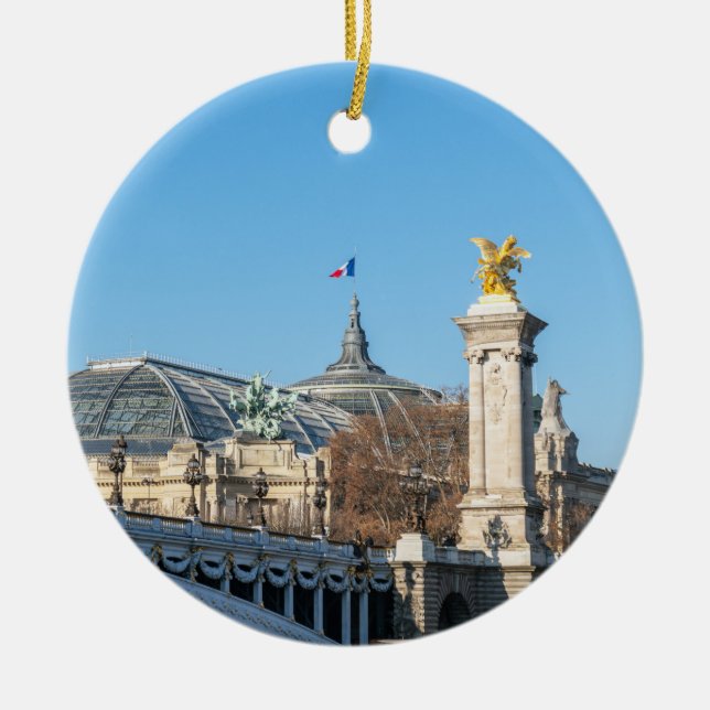 Ornamento De Cerâmica Pont Alexandre III e Grand Palais num dia ensolara (Frente)