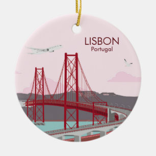 Ornamento De Cerâmica Ponte de Lisboa sobre o rio Tejo em estilo vintage