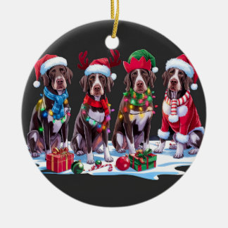 Ornamento De Cerâmica Ponteiro alemão Santa que chifra o Natal