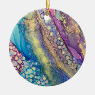 Ornamento De Cerâmica Pontos coloridos Tinta alcoólica Abstrato líquid