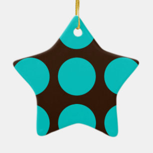 Ornamento De Cerâmica Pontos de Teal no Castanho de Chocolate